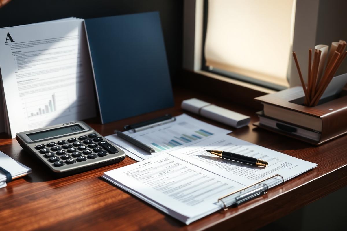 Audit files, financial statements and a calculator on a chartered accountant's desk